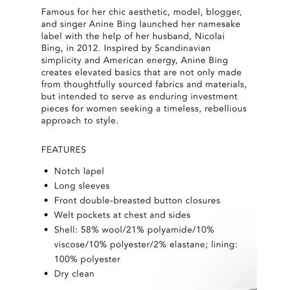 New NWT Anine Bing Kaia Blazer Double Breasted Sz 00 Retails $450 - Picture 4 of 8